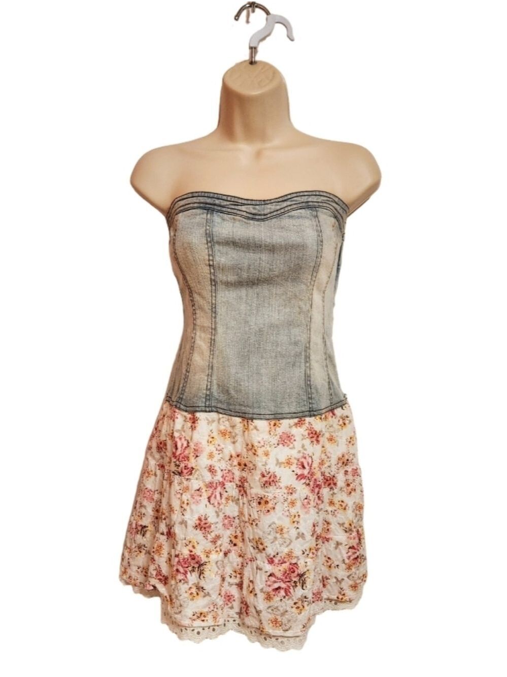 Blind Date Floral Mini Dress Denim Bustier Small